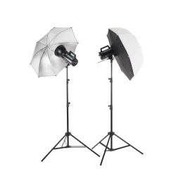 Quadralite Move 200 - Kit 2 Flash da Studio 200W + 2 stativi + 1 ombrello + 1 softbox + 1 cavo sync