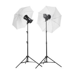 Quadralite Up! 400 - Kit 2 Flash da Studio 200W + 2 stativi + 2 ombrelli + 2 pannelli 6"