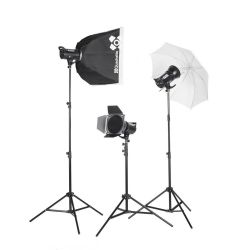 Quadralite Up! 700 - Kit 2 Flash da Studio 200W + 1 da 300W + 3 stativi + 1 ombrello + 1 pannello + 1 softbox