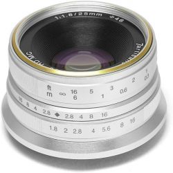Obiettivo grandangolare 7Artisans 25mm F1.8 per fotocamere Canon attacco EF-M Silver