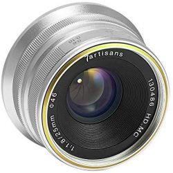 Obiettivo 7Artisans 25mm F1.8 per fotocamere Panasonic e Olympus attacco Micro M4/3 Silver