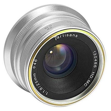 Obiettivo 7Artisans 25mm F1.8 per fotocamere Panasonic e Olympus attacco Micro M4/3 Silver