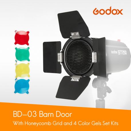 Phottix Barndoors alette + gel colorati + griglia per riflettori 7"