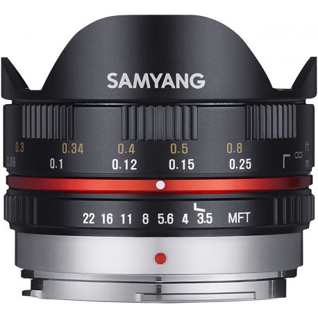 Obiettivo Fisheye Samyang 7.5mm f/3.5 nero attacco Micro Quattro Terzi