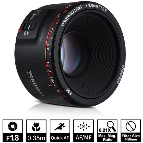Obiettivo Yongnuo 50mm f/1.8 Mark II Nero per fotocamere Canon YN50II