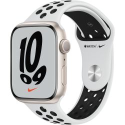 Apple Watch Series 7 Nike GPS 45mm Starlight Cassa alluminio Pure Platinum cinturino Sport Nero