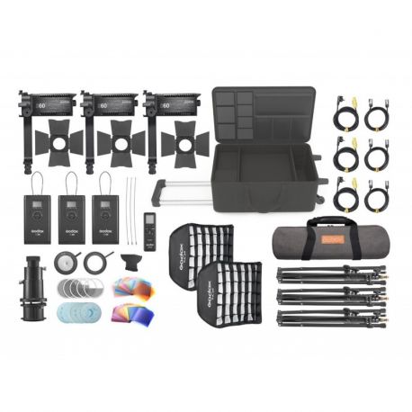 Godox S60-D kit 3x Faretti Luce continua LED + accessori
