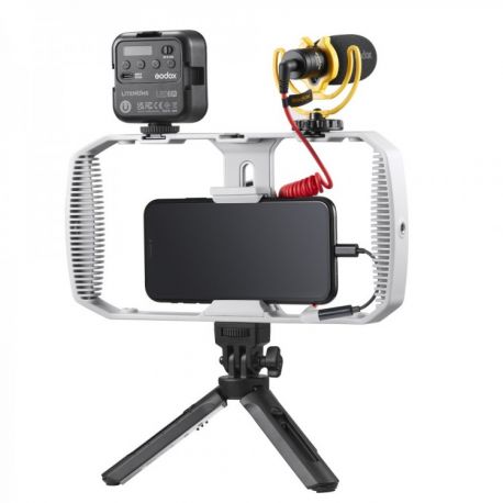 Godox VK1-LT Kit per Vlogging con smartphone (pannello LED + impugnatura + microfono + diffusore + accessori)