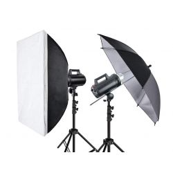 Quadralite Move 300 - Kit 2 Flash da Studio 300W + 2 stativi + 1 ombrello + 1 softbox + 1 pannello 7" + 1 cavo sync